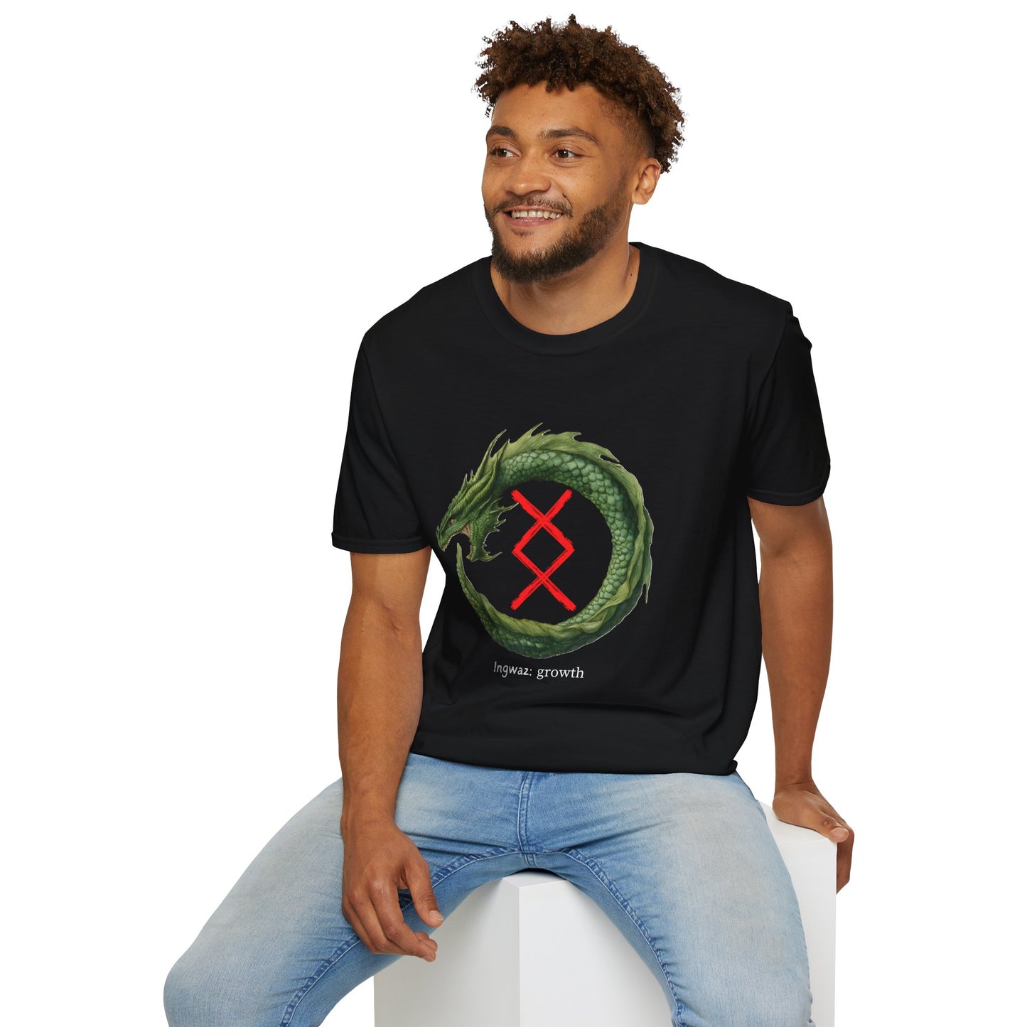 Men's Green Ouroborus Growth: Ingwaz Norse Viking Rune T Shirt