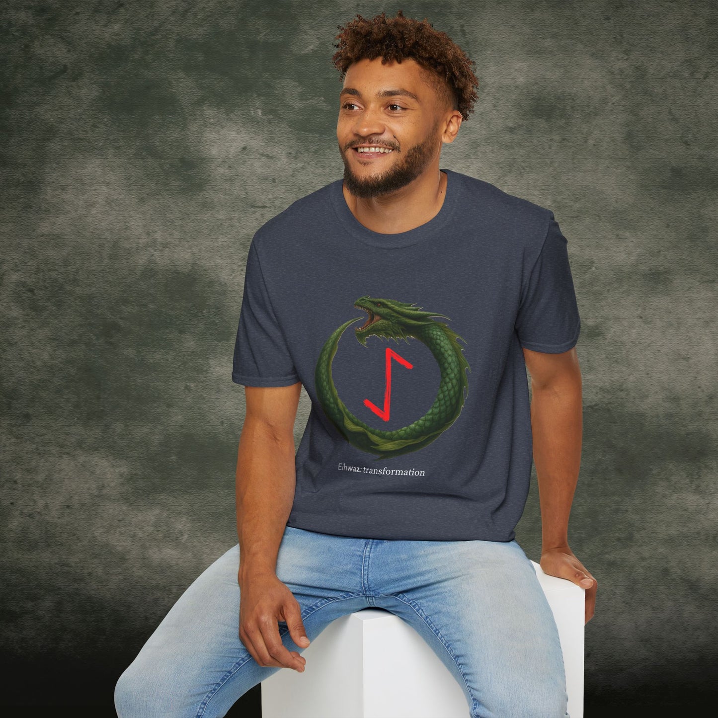 Men's Green Ouroboros Transformation Eihwaz Norse Viking Rune T-Shirt