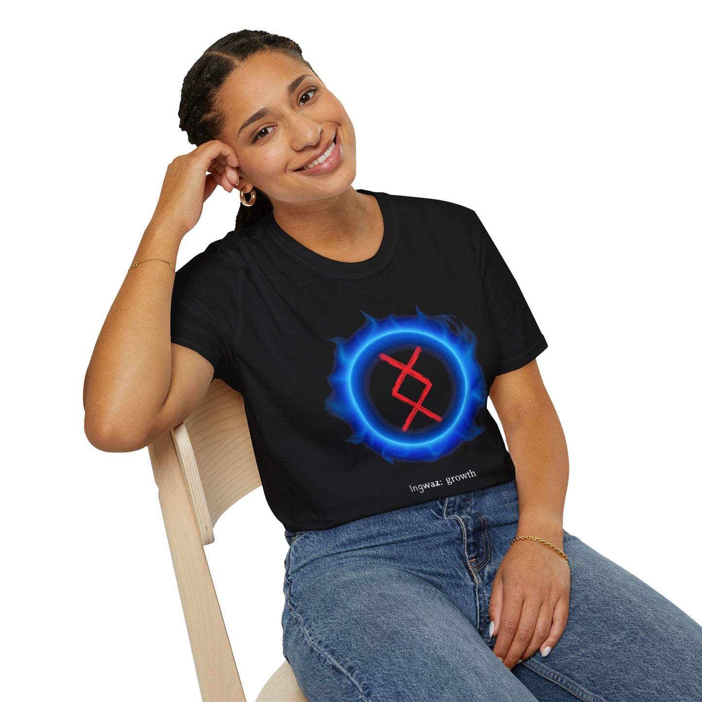 Women's Blue Aura Growth: Ingwaz Norse Viking Rune Graphic T Shirt