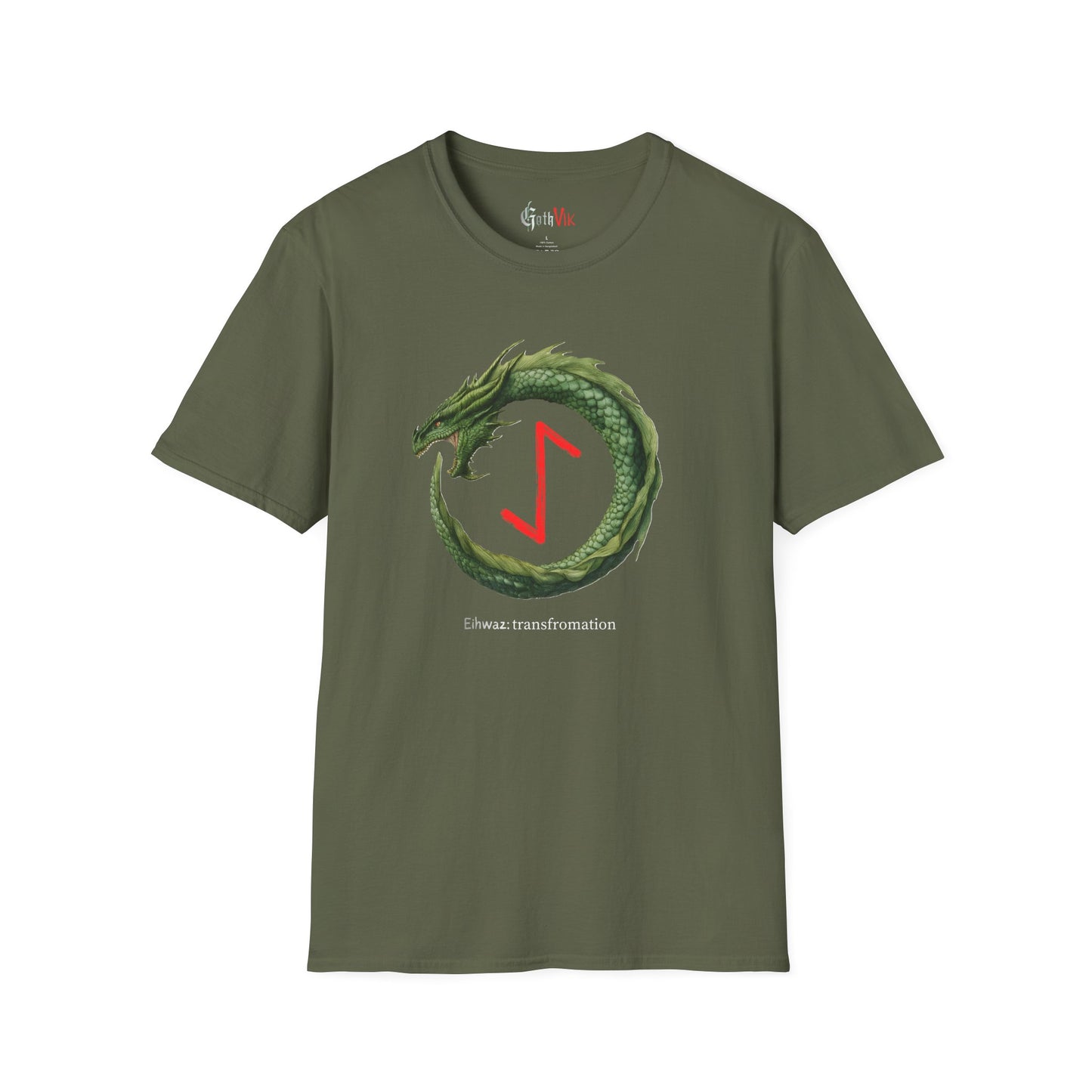 Women's Green Ouroboros Transformation Eihwaz Norse Viking Rune T-Shirt