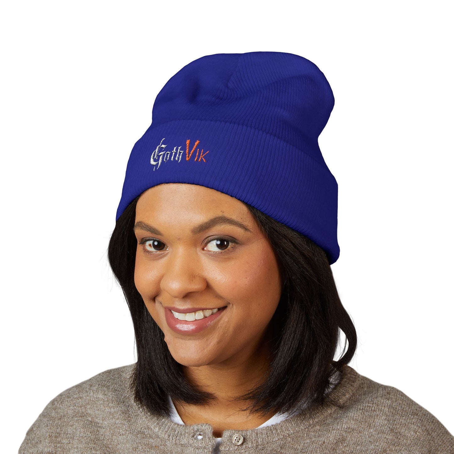 Embroidered 'GothVik' Classic Cuffed Beanie — Cozy Gothic Streetwear