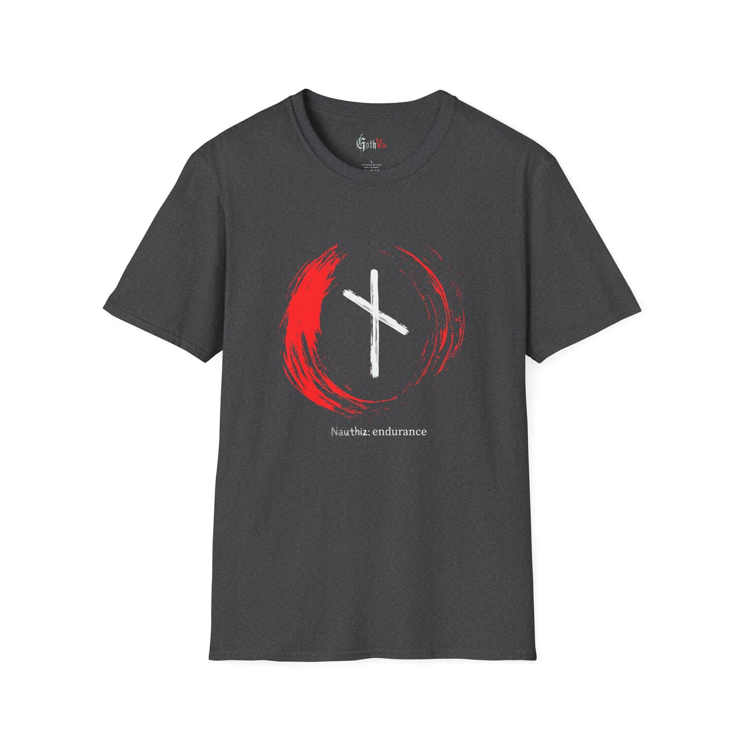 Men's Red Brush Circle Endurance: Nauthiz Norse Viking Rune T Shirt