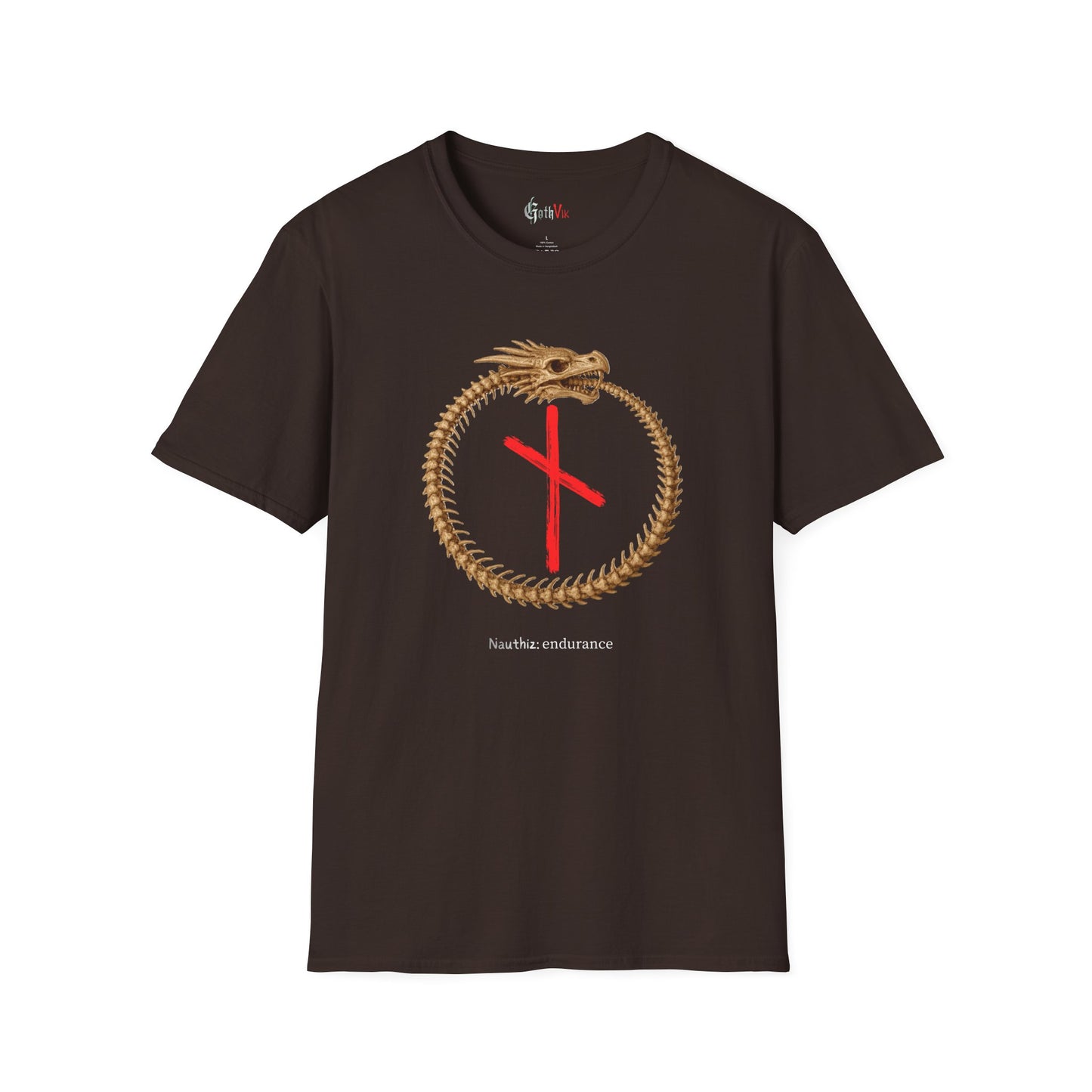 Men's Ouroboros Skeleton Endurance: Nauthiz Norse Viking Rune T Shirt