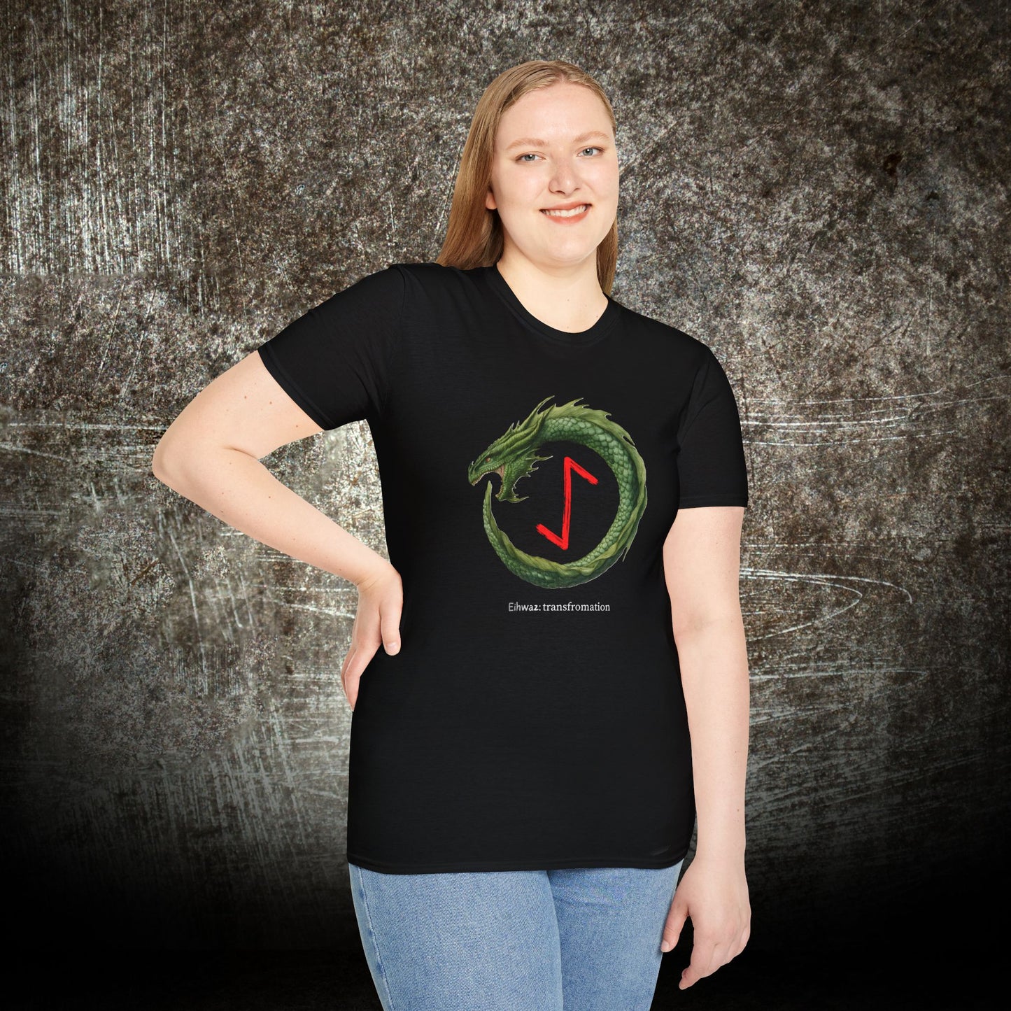 Women's Green Ouroboros Transformation Eihwaz Norse Viking Rune T-Shirt
