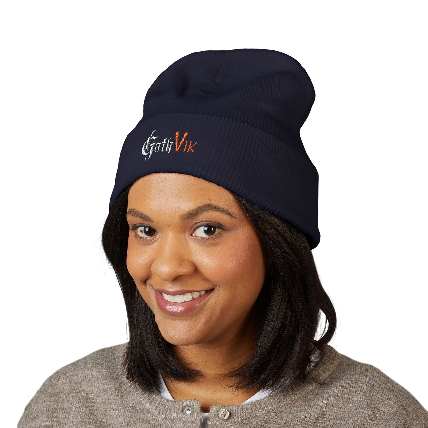 Embroidered 'GothVik' Classic Cuffed Beanie — Cozy Gothic Streetwear