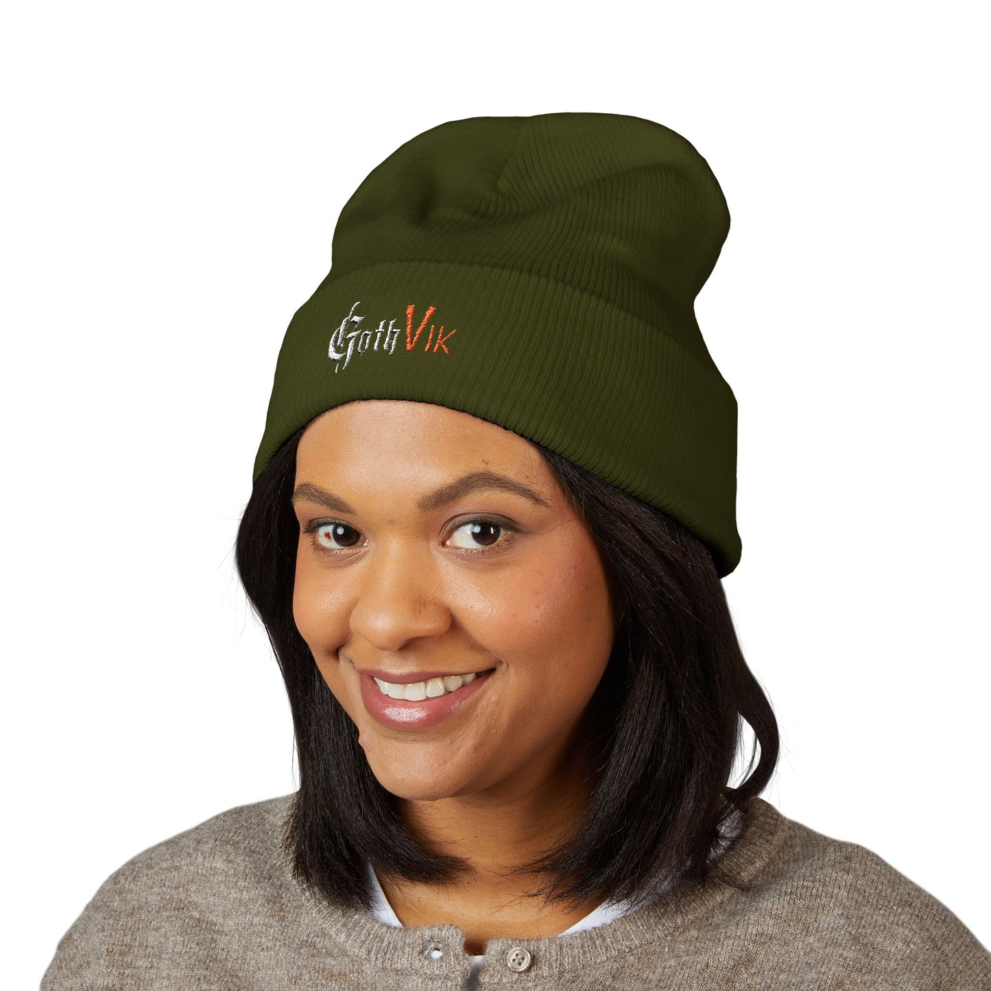 Embroidered 'GothVik' Classic Cuffed Beanie — Cozy Gothic Streetwear