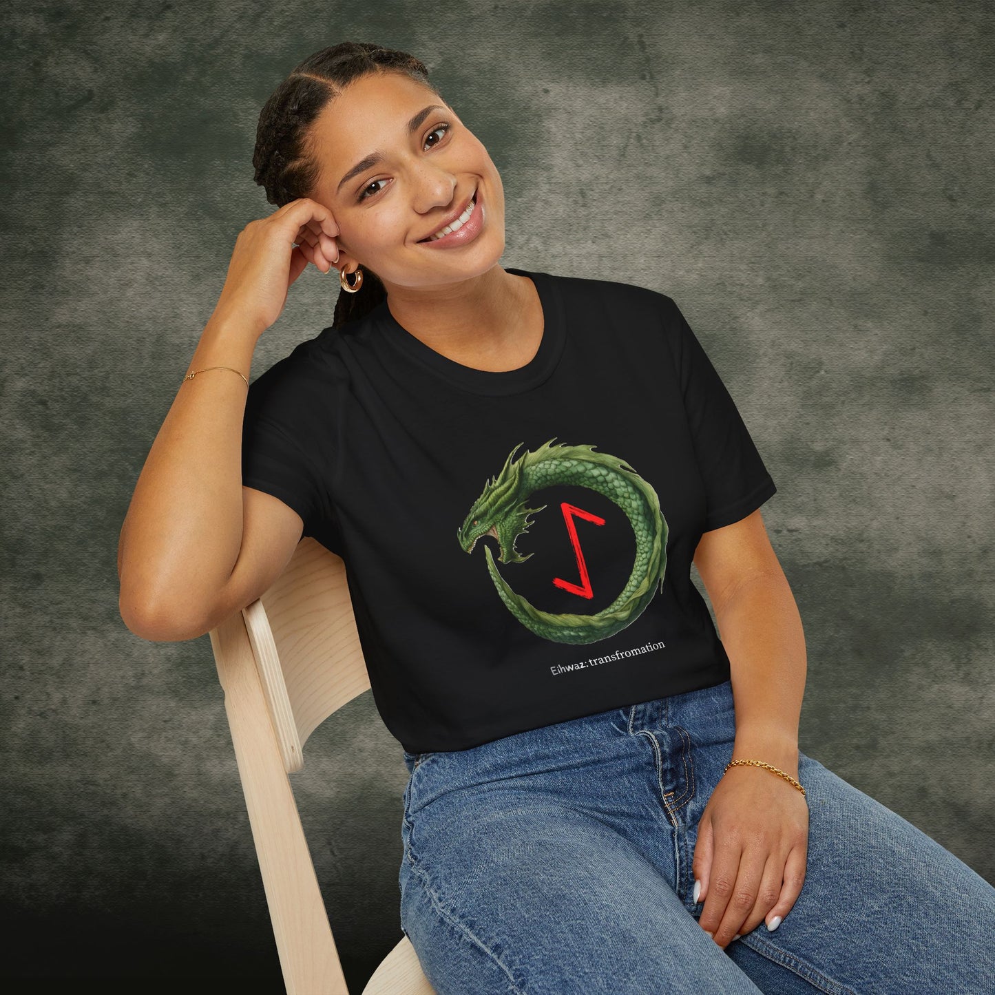 Women's Green Ouroboros Transformation Eihwaz Norse Viking Rune T-Shirt