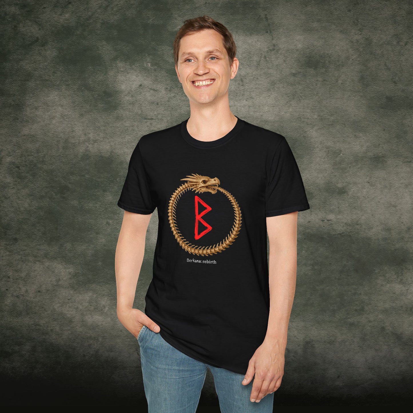 Men's Dragon Skeleton Ouroboros Rebirth Berkana Norse Viking Rune