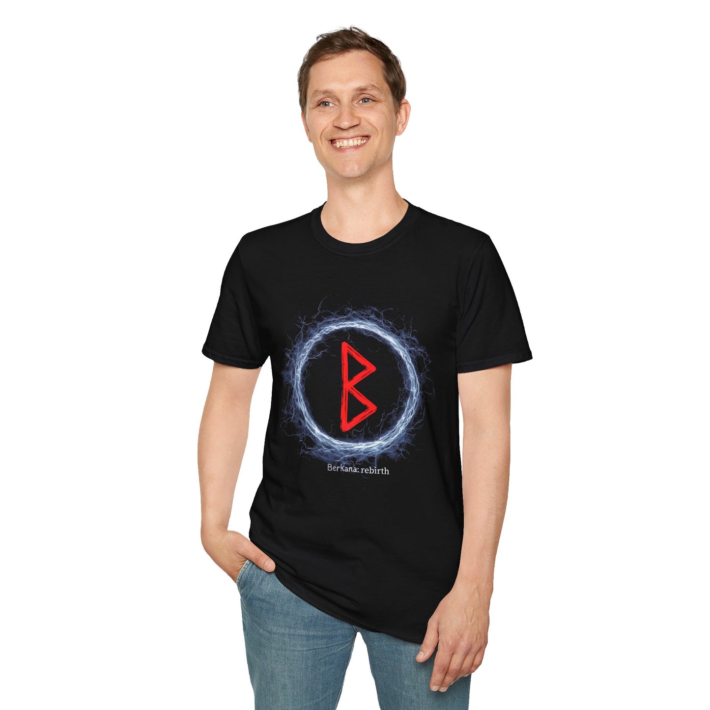 Men's Lightning Ring Rebirth Berkana Norse Viking Rune T Shirt