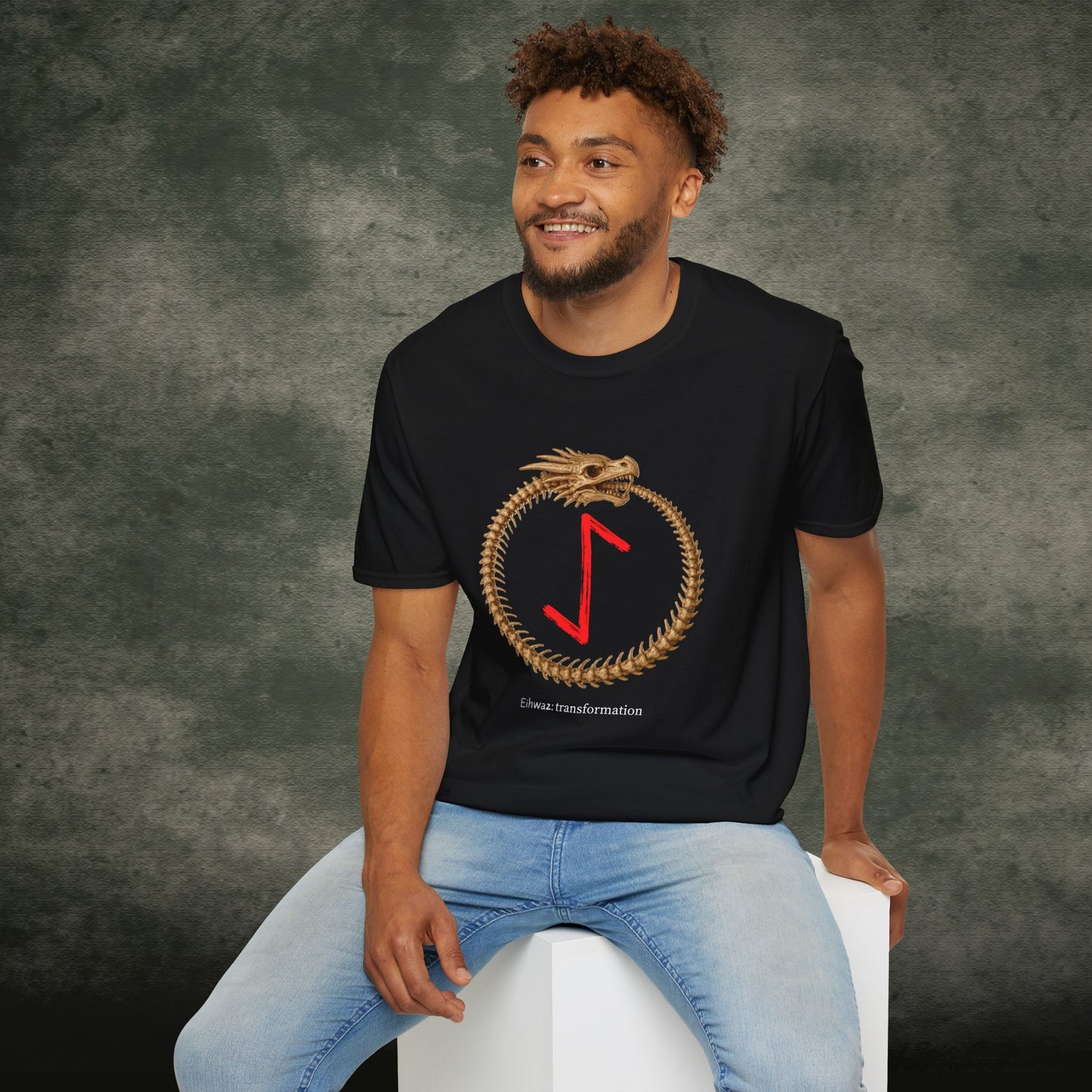 Men's Ouroborus Skeleton Transformation Eihwaz Norse Viking Rune