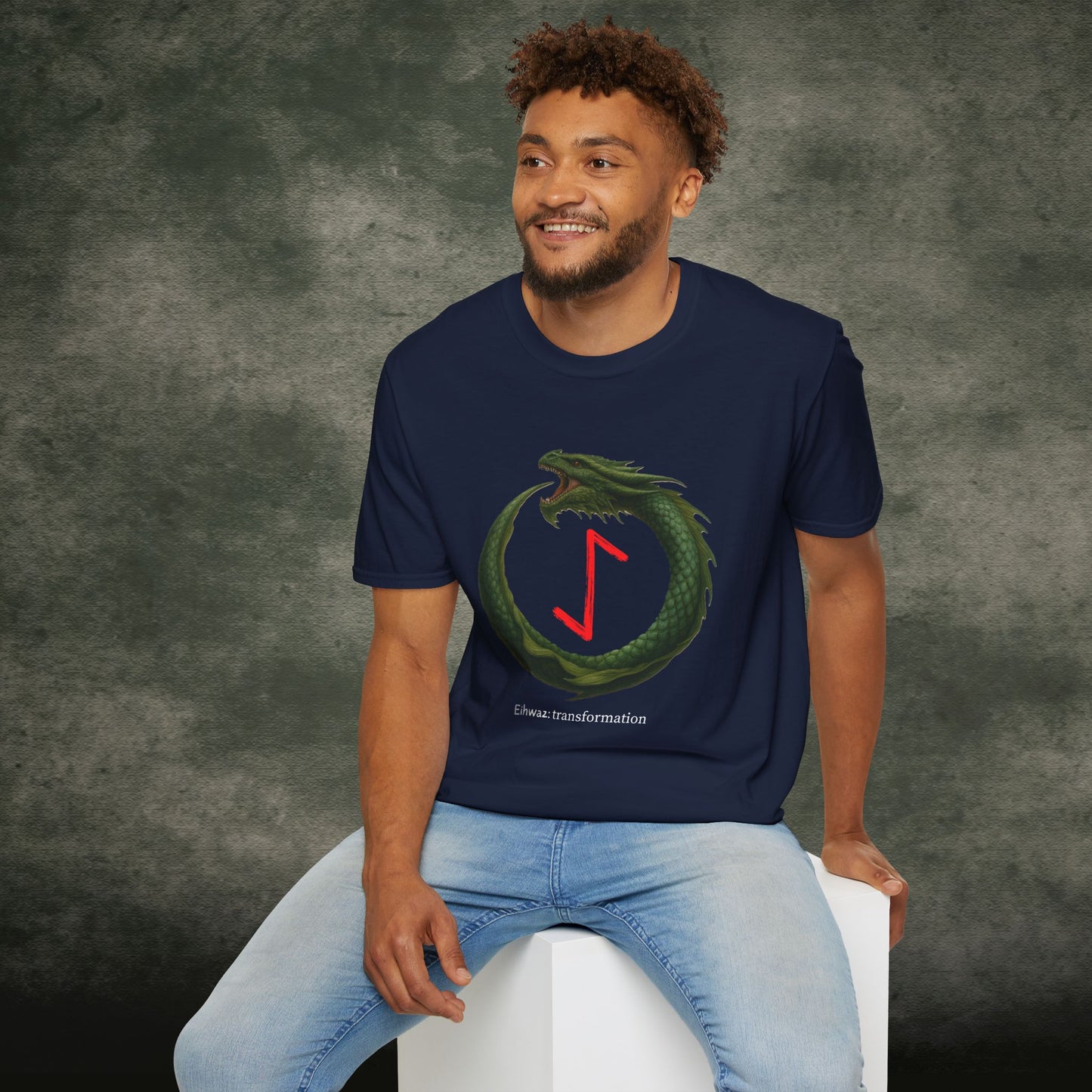 Men's Green Ouroboros Transformation Eihwaz Norse Viking Rune T-Shirt