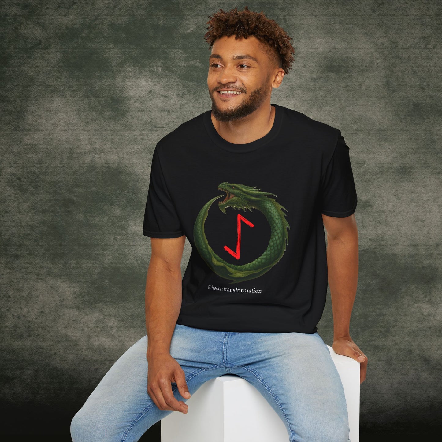 Men's Green Ouroboros Transformation Eihwaz Norse Viking Rune T-Shirt