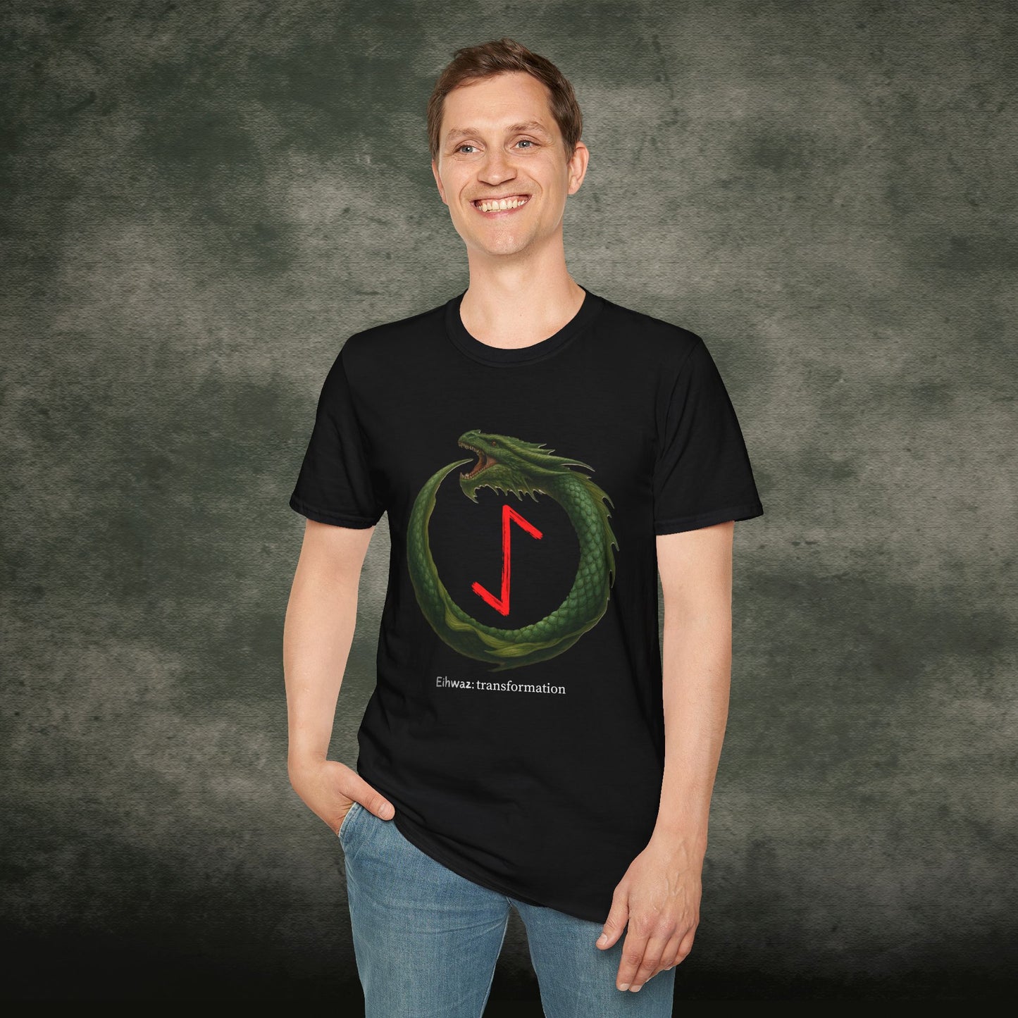Men's Green Ouroboros Transformation Eihwaz Norse Viking Rune T-Shirt