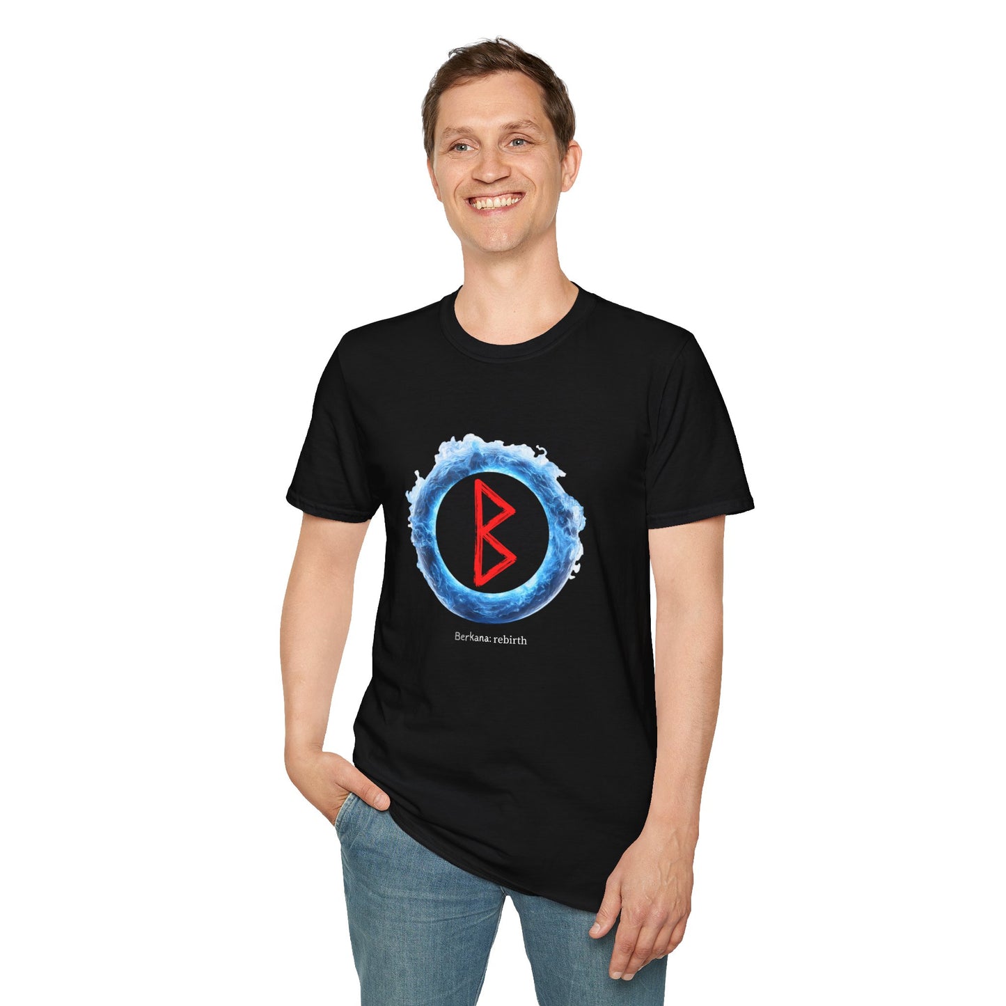 Men's Blue Flame Ring Rebirth Berkana Viking Rune T-Shirt