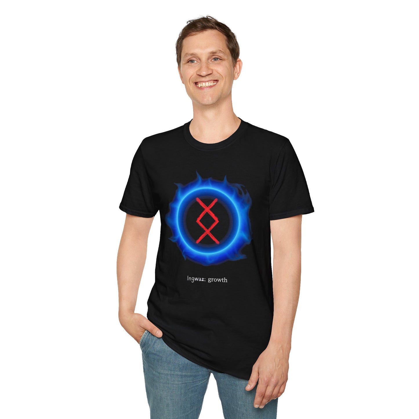 Men's Blue Aura Growth: Ingwaz Norse Viking Rune Graphic T Shirt