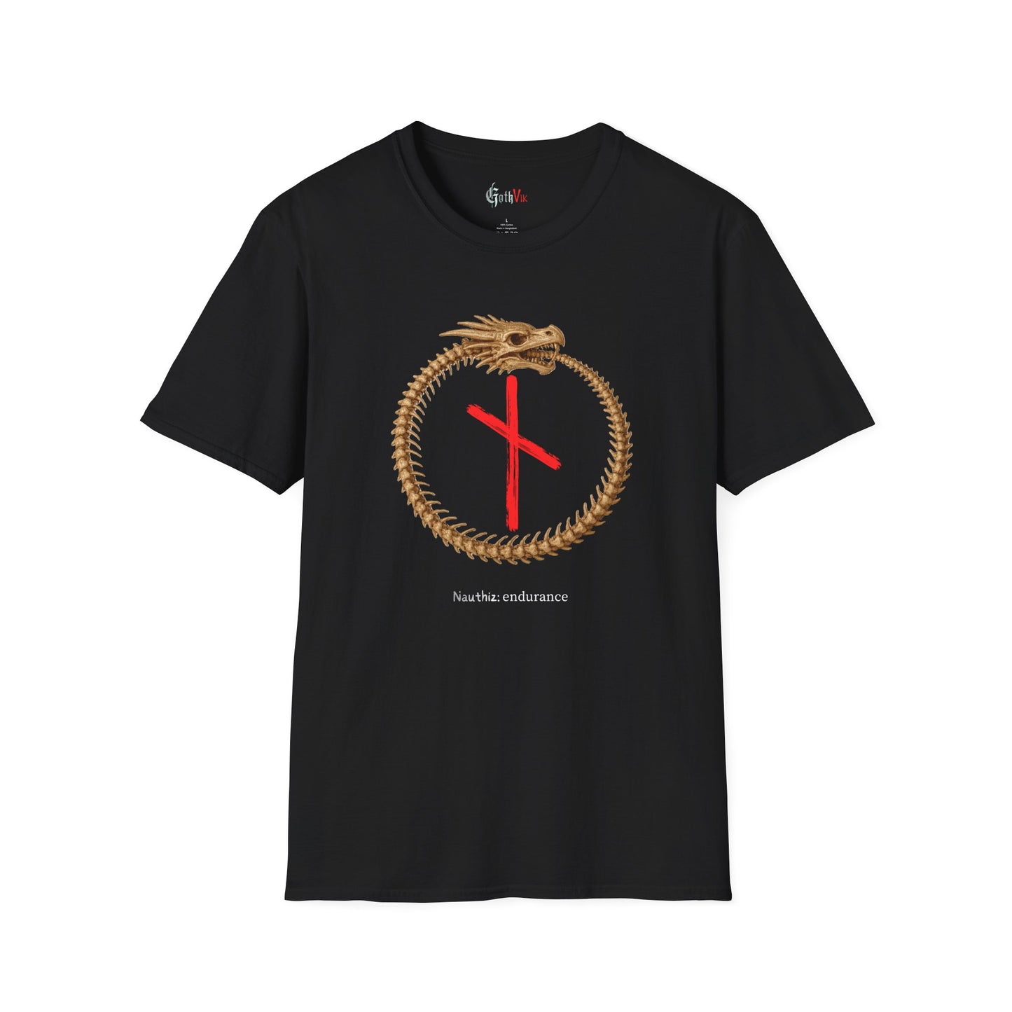 Men's Ouroboros Skeleton Endurance: Nauthiz Norse Viking Rune T Shirt