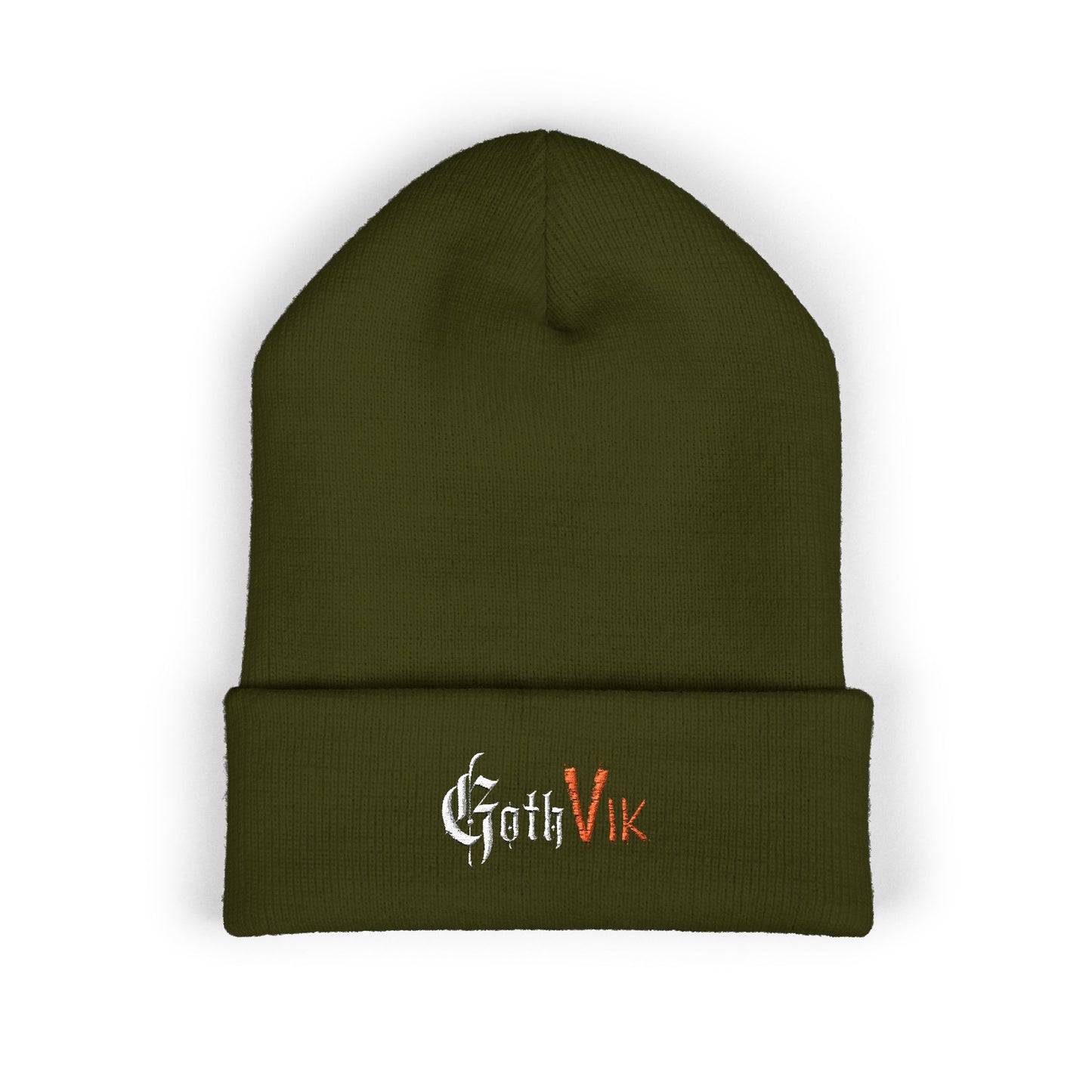 Embroidered 'GothVik' Classic Cuffed Beanie — Cozy Gothic Streetwear
