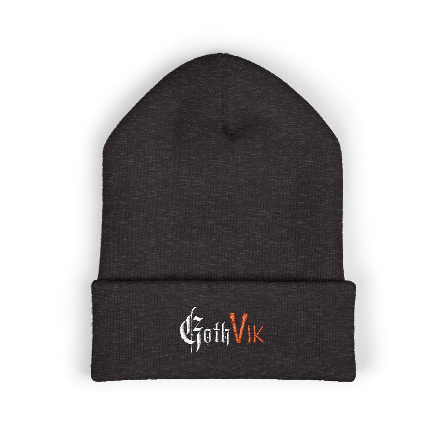 Embroidered 'GothVik' Classic Cuffed Beanie — Cozy Gothic Streetwear