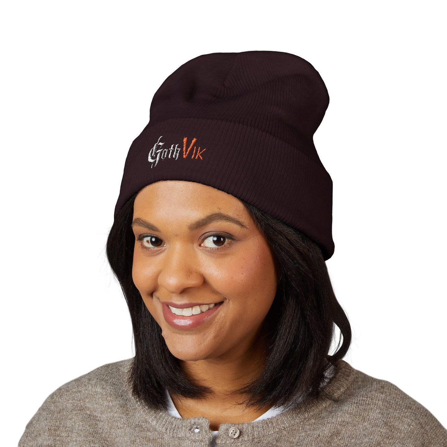 Embroidered 'GothVik' Classic Cuffed Beanie — Cozy Gothic Streetwear