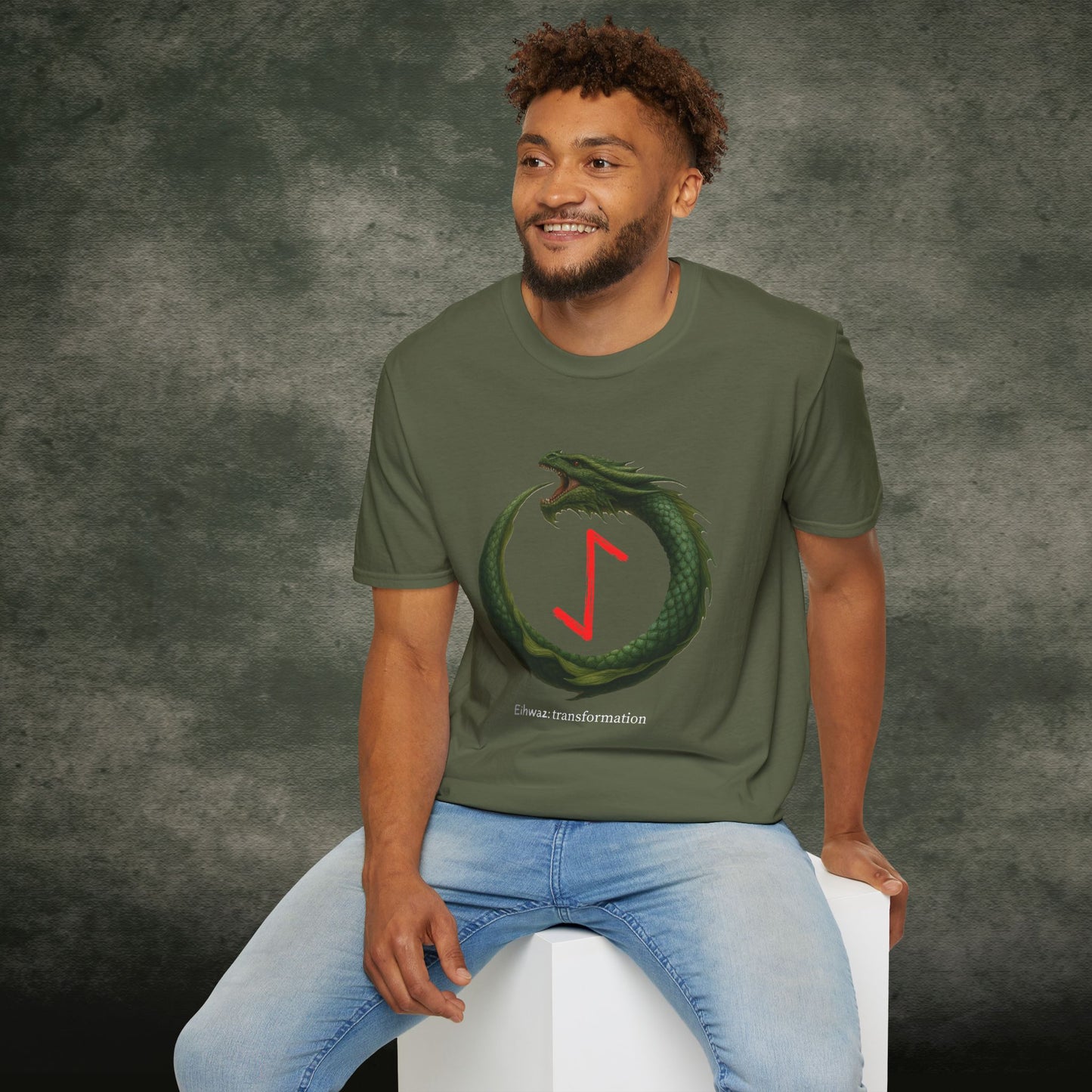 Men's Green Ouroboros Transformation Eihwaz Norse Viking Rune T-Shirt