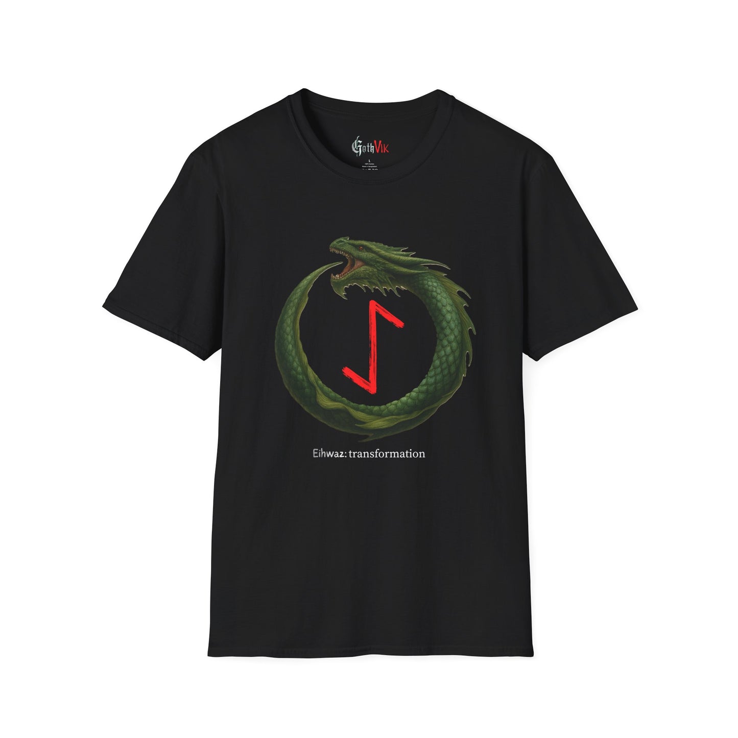 Men's Green Ouroboros Transformation Eihwaz Norse Viking Rune T-Shirt