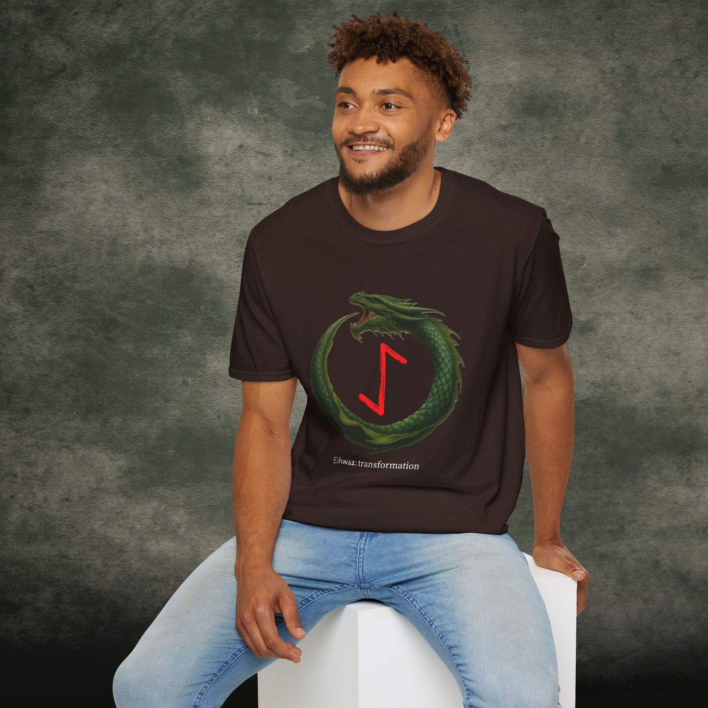 Men's Green Ouroboros Transformation Eihwaz Norse Viking Rune T-Shirt