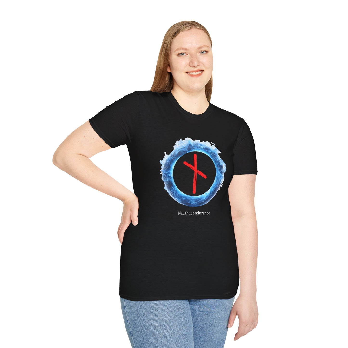 Women's Blue Fire Ring Endurance: Nauthiz Norse Viking Rune T Shirt