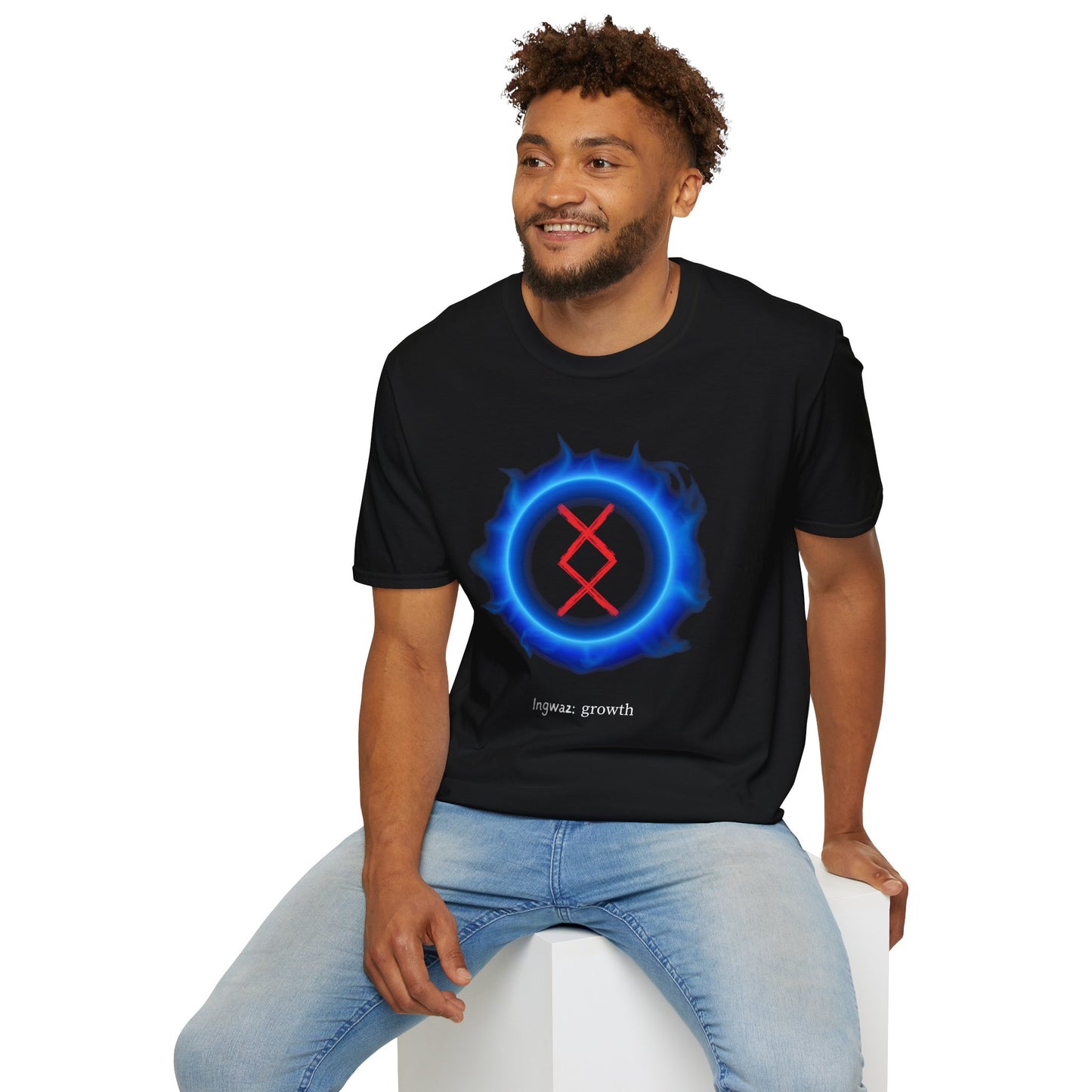 Men's Blue Aura Growth: Ingwaz Norse Viking Rune Graphic T Shirt
