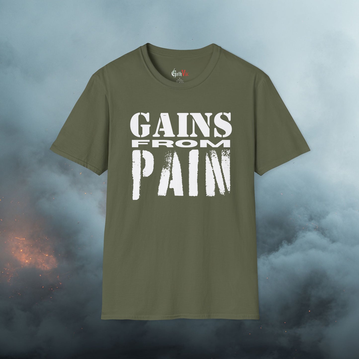Gains From Pain T-Shirt:  Motivational Gym and Fitness Workout Tee