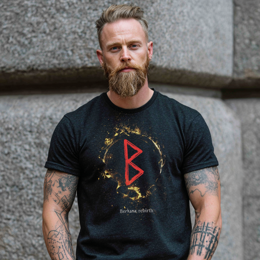 Men's Gold Ring Berkano Rebirth Norse Viking T-Shirt