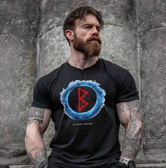 Men's Blue Flame Ring Rebirth Berkana Viking Rune T-Shirt