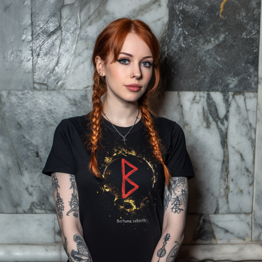 Women's Rebirth 'Berkano'  Viking Rune T-Shirt — Gold Ring Design