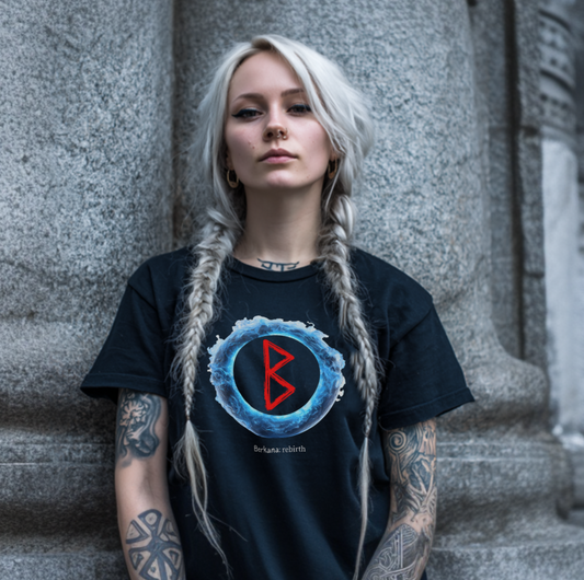Women's Blue Flame Ring Rebirth Berkana Viking Rune T-Shirt
