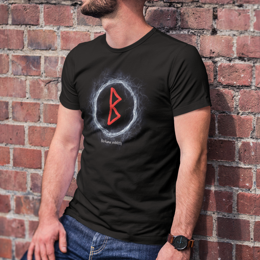 Men's Lightning Ring Rebirth Berkana Norse Viking Rune T Shirt