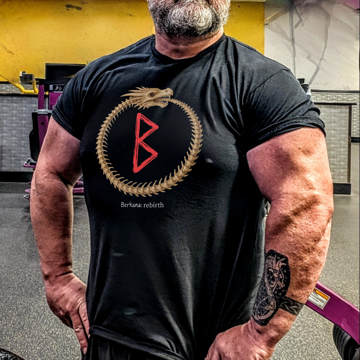 Men's Dragon Skeleton Ouroboros Rebirth Berkana Norse Viking Rune