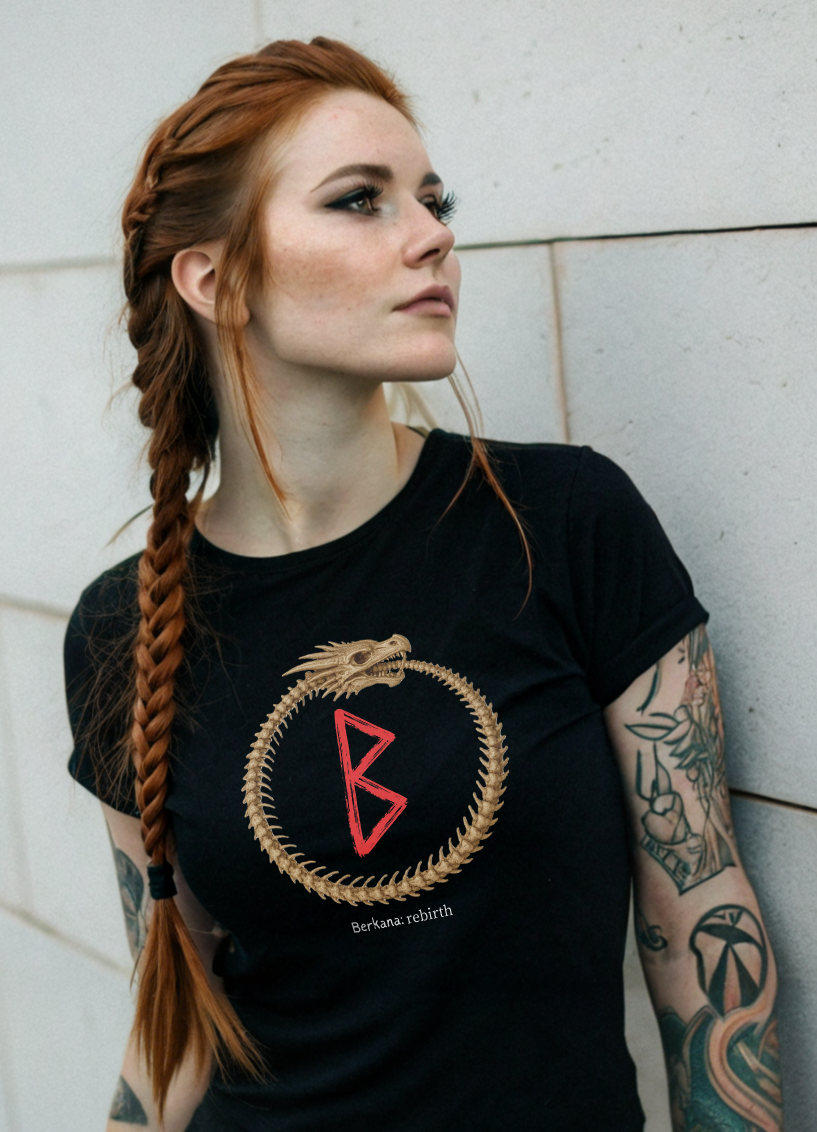 Women's Dragon Skeleton Ouroboros Berkana Rebirth Norse Viking Rune