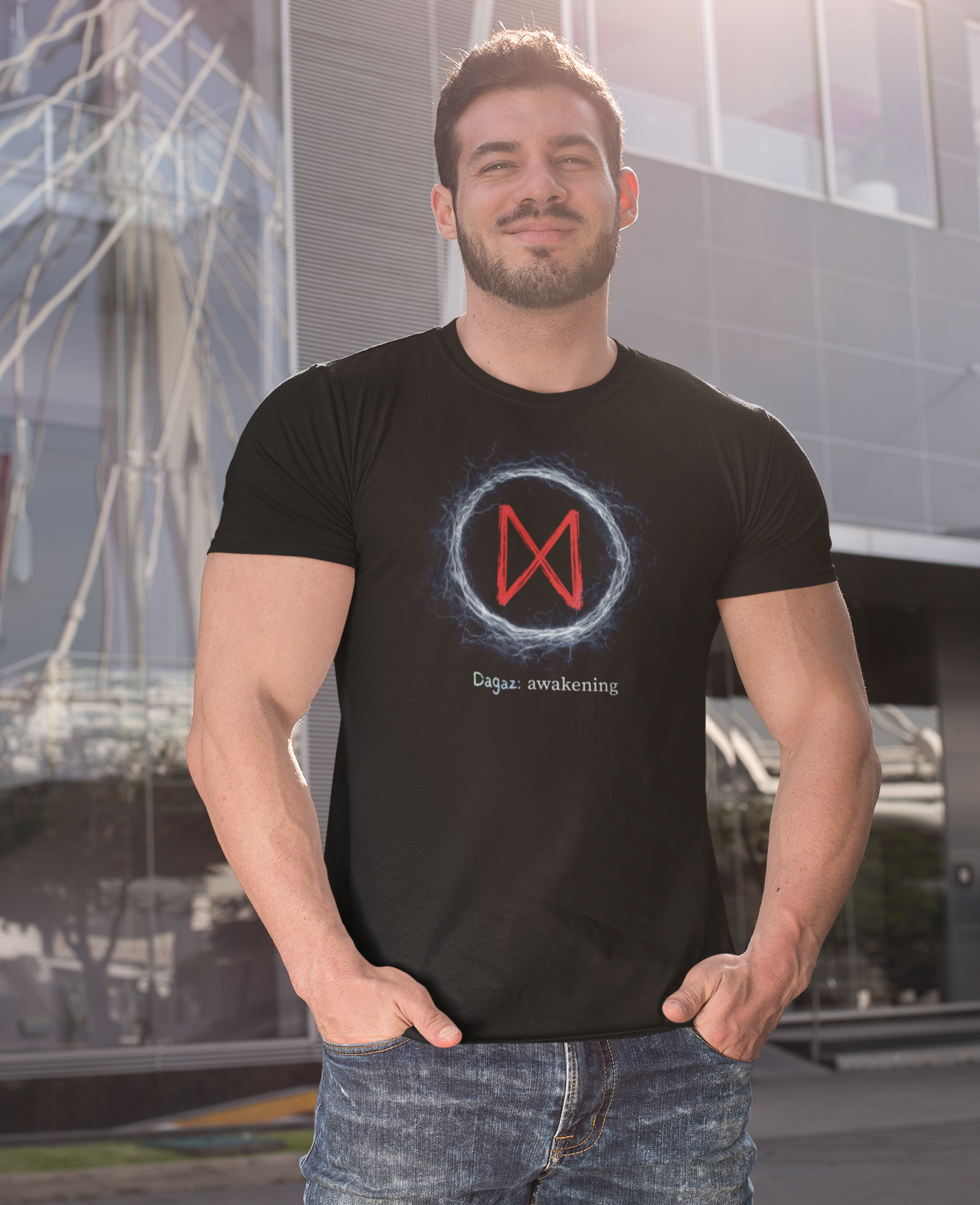 Men's Lightning Ring Awakening Dagaz Norse Viking Rune T Shirt