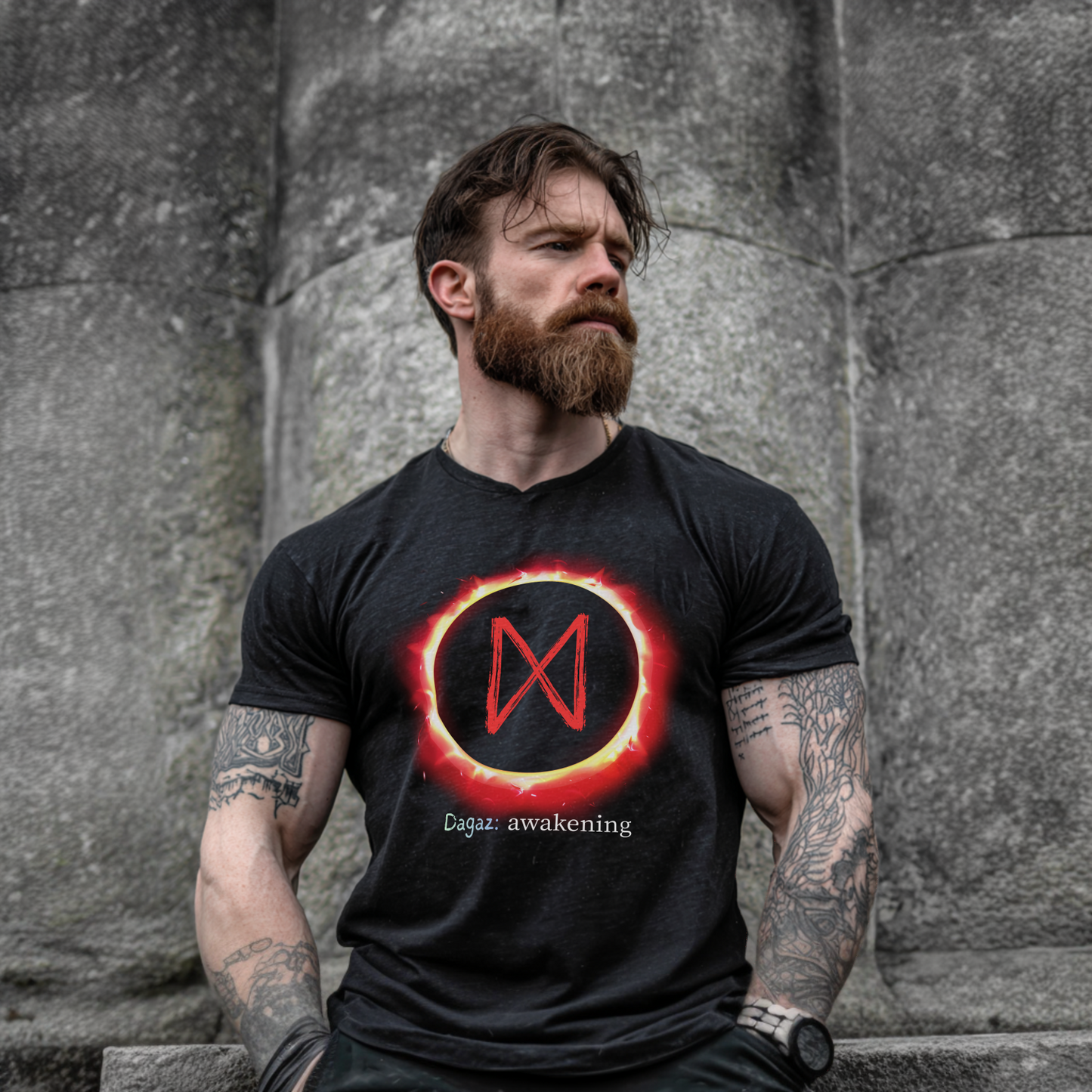 Men's Sun ring Awakening: Dagaz North Viking Rune