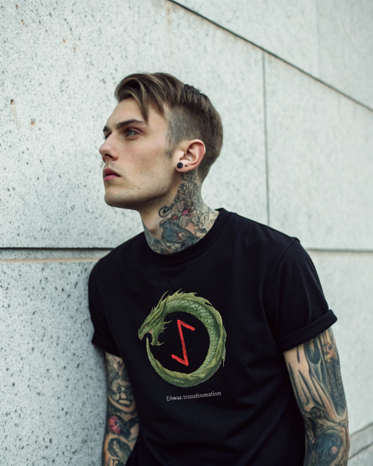 Men's Green Ouroboros Transformation Eihwaz Norse Viking Rune T-Shirt