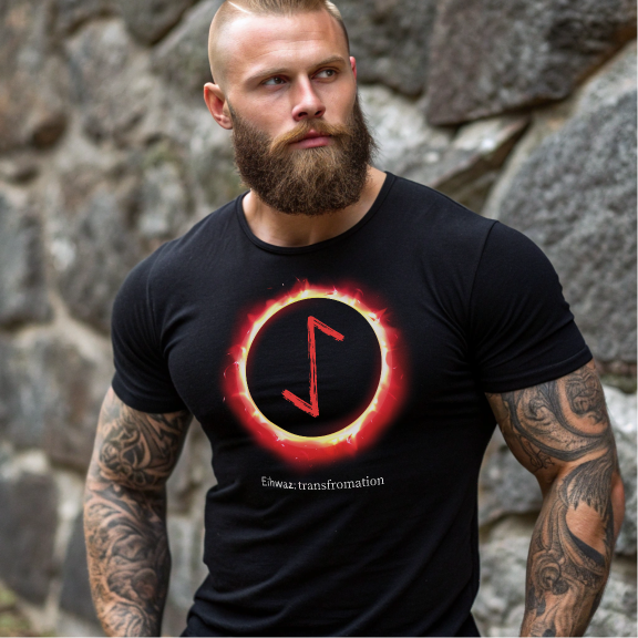 Men's Sun Ring Transformation: Eihwaz Norse Viking Rune T‑Shirt