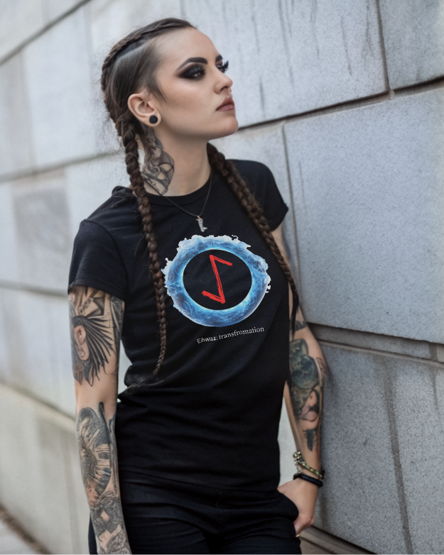 Women's Blue Fire Ring Transformation Eihwaz Norse Viking Rune T-Shirt
