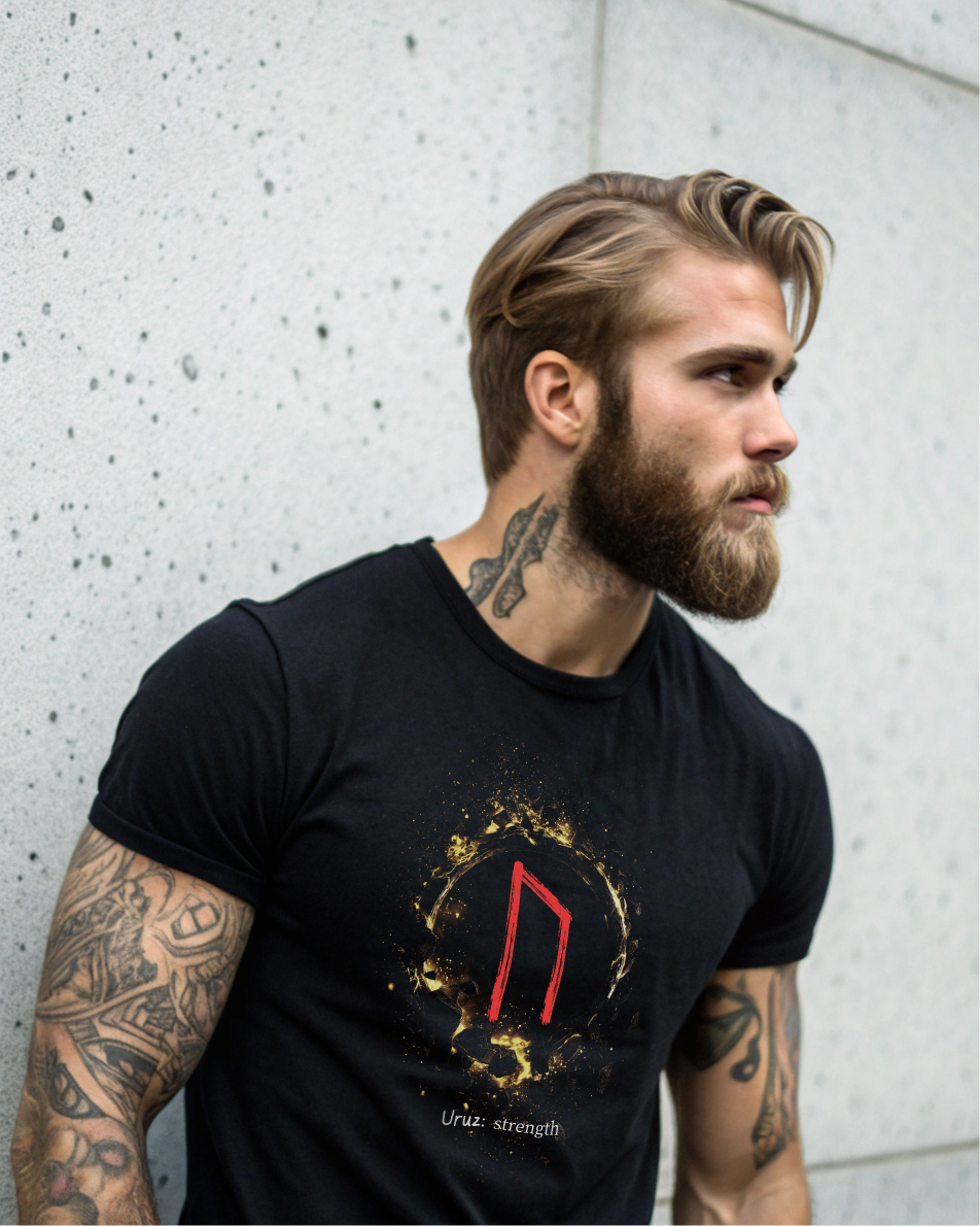 Men's Gold Ring Strength: Uruz Norse Viking Rune T Shirt