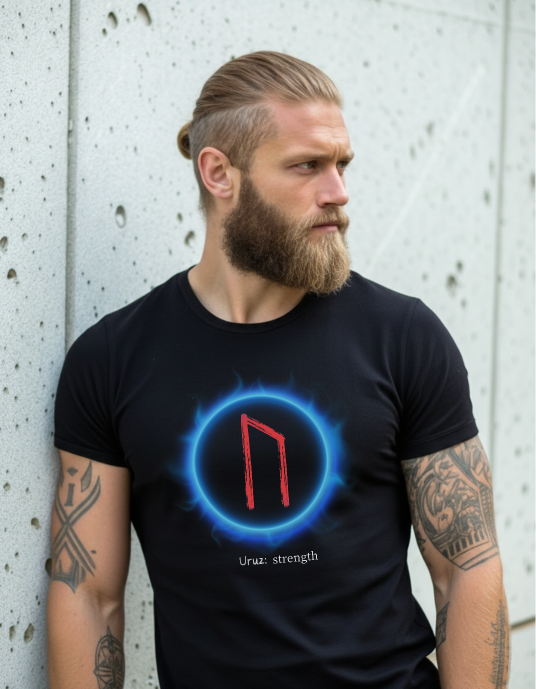 Men's Blue Aura Strength: Uruz Norse Viking Rune T Shirt