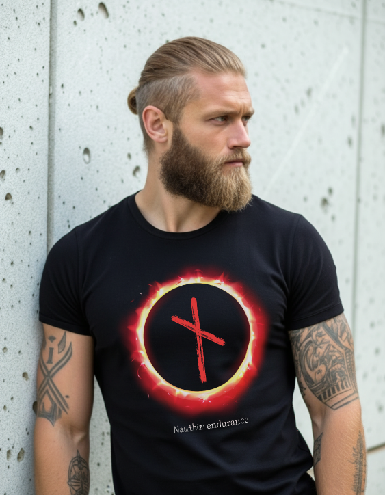 Men's Sun Ring Endurance: Nauthiz Norse Viking Rune T Shirt