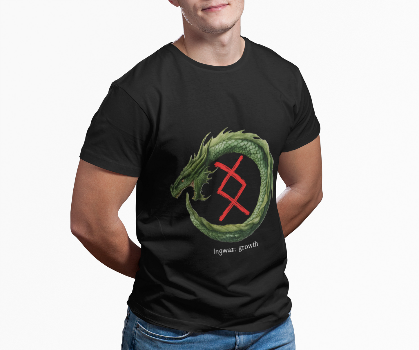 Men's Green Ouroboros Endurance: Ingwaz Norse Viking Rune T Shirt