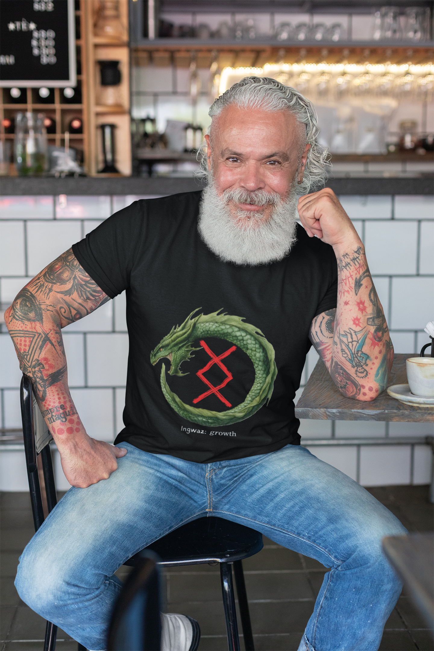 Men's Green Ouroboros Endurance: Ingwaz Norse Viking Rune T Shirt