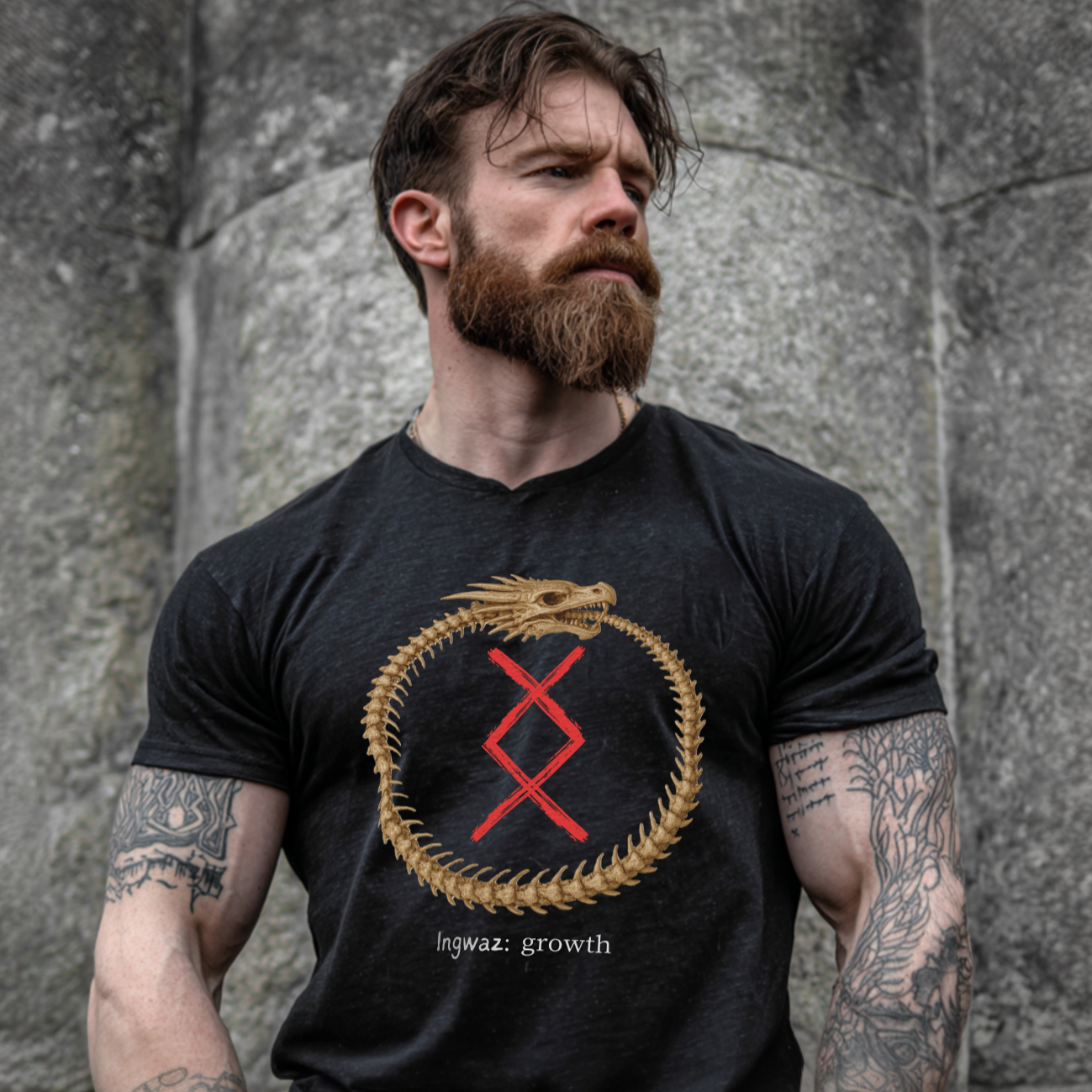 Men's Ouroboros Growth: Ingwaz Norse Viking Rune Graphic T Shirt