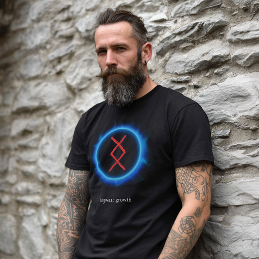 Men's Blue Aura Growth: Ingwaz Norse Viking Rune Graphic T Shirt