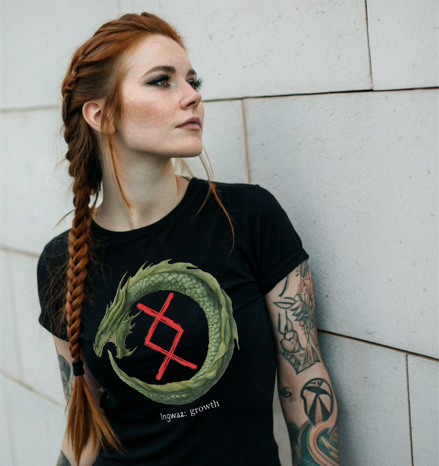 Women's Green Ouroboros Endurance: Ingwaz Norse Viking Rune T Shirt