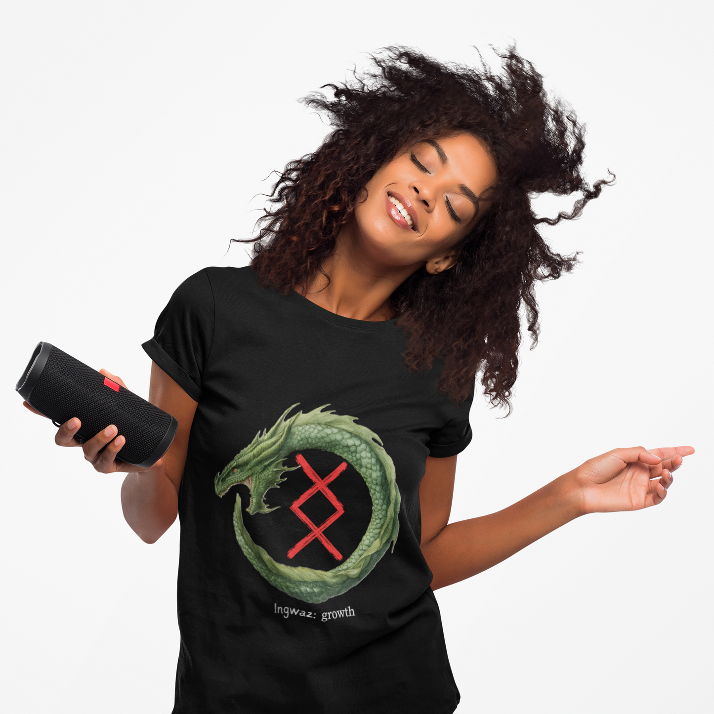 Women's Green Ouroboros Endurance: Ingwaz Norse Viking Rune T Shirt
